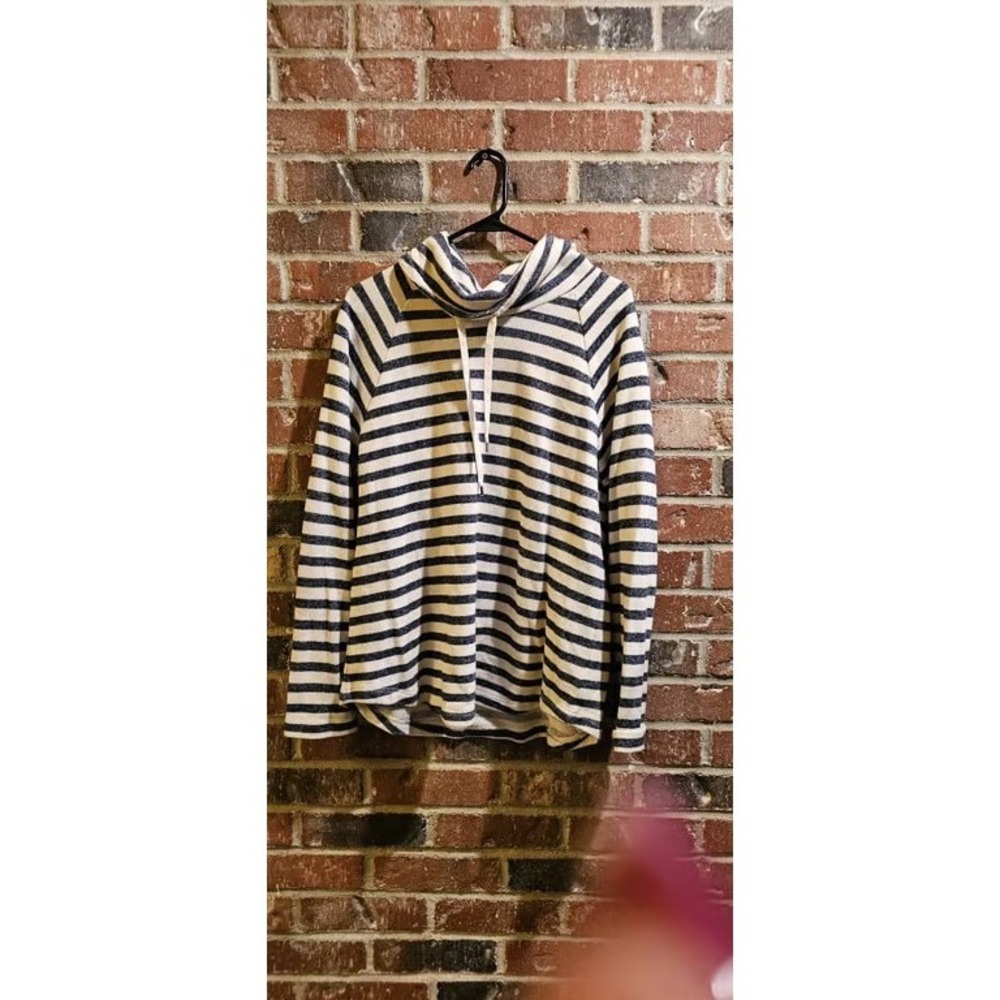 American Living | Tops | American Living Cream Blue Striped Drawstringcowlneck S